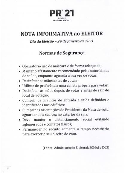Presidenciais 2021 | Nota informativa ao leitor para o dia da elei&ccedil;&atilde;o &ndash; NORMAS DE SEGURAN&Ccedil;A