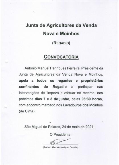 Junta de Agricultores da Venda Nova e Moinhos | Convocat&oacute;ria para interven&ccedil;&otilde;es de limpeza no regadio