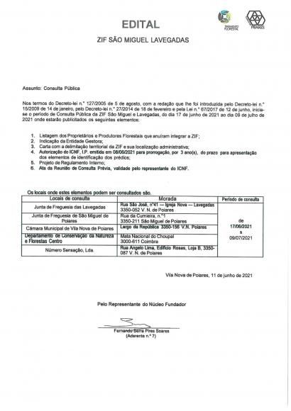 ZIF S&atilde;o Miguel e Lavegadas | Edital &ndash; Consulta p&uacute;blica