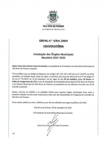 Edital n.&ordm; 1/AM/2021 &ndash; Convocat&oacute;ria para Instala&ccedil;&atilde;o dos &Oacute;rg&atilde;os Municipais (CMP e AM) | Dia 09/10, &agrave;s 10h
