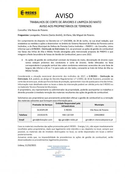 Aviso E-REDES aos propriet&aacute;rios de terrenos | Trabalhos de corte de &aacute;rvores e limpeza do mato