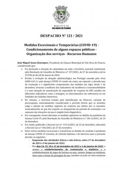 Despacho n.&ordm; 121/2021 (CMP) | Medidas Excecionais e Tempor&aacute;rias (Covid-19)