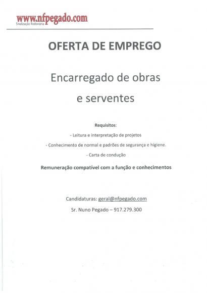 Oferta de Emprego | N. F. Pegado, Unip. Lda