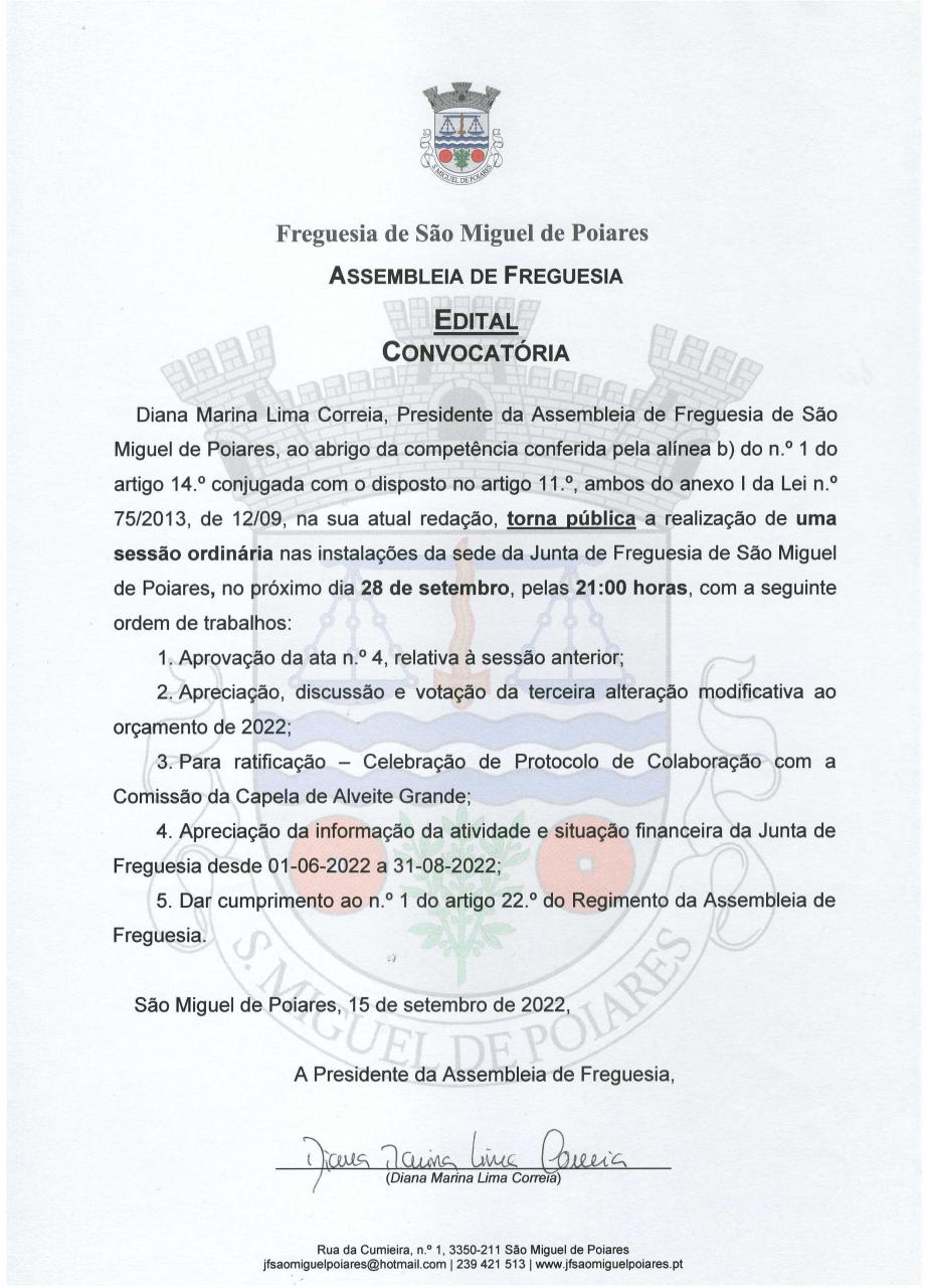 Convocatória para Assembleia de Freguesia